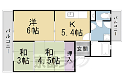 京都地下鉄東西線 東野駅 徒歩8分の賃貸マンション 4階1LDKの間取り