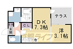 JR東海道・山陽本線 山科駅 徒歩15分の賃貸マンション 1階1DKの間取り