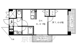 京都地下鉄東西線 椥辻駅 徒歩9分の賃貸マンション 7階1DKの間取り