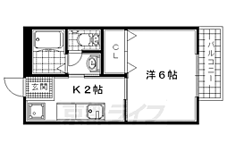 リバーハイツ宇治 2階1Kの間取り