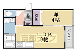 JR片町線(学研都市線) 長尾駅 徒歩10分の賃貸アパート 1階1LDKの間取り