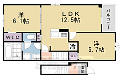 JR関西本線 木津駅 徒歩17分の賃貸アパート 2階2LDKの間取り