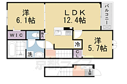 JR奈良線 玉水駅 徒歩14分の賃貸アパート 2階2LDKの間取り