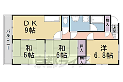 JR片町線(学研都市線) 津田駅 徒歩9分の賃貸マンション 4階3LDKの間取り