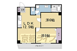 京都地下鉄東西線 山科駅 徒歩6分の賃貸マンション 2階2LDKの間取り
