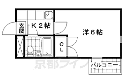 京都地下鉄東西線 椥辻駅 徒歩9分の賃貸マンション 2階1Kの間取り