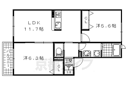京都地下鉄東西線 東野駅 徒歩12分の賃貸アパート 2階2LDKの間取り