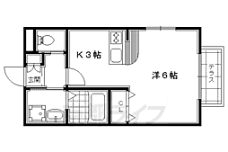 京都地下鉄東西線 小野駅 徒歩3分の賃貸アパート 1階1Kの間取り
