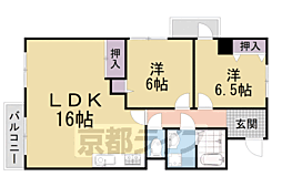 京阪京津線 四宮駅 徒歩11分の賃貸マンション 6階2LDKの間取り