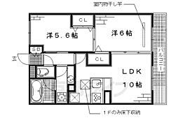 ティンカー・ベル 1階2LDKの間取り