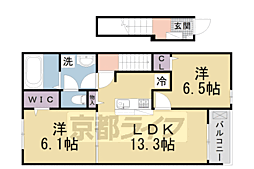近鉄京都線 興戸駅 徒歩14分の賃貸アパート 2階2LDKの間取り