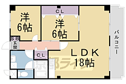 京阪本線 橋本駅 徒歩18分の賃貸マンション 3階2LDKの間取り