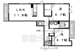 JR奈良線 木津駅 徒歩18分の賃貸マンション 2階2LDKの間取り