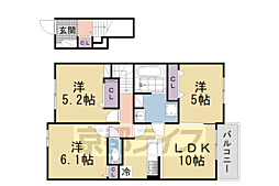 近鉄京都線 興戸駅 徒歩13分の賃貸アパート 2階3LDKの間取り