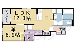 JR奈良線 木津駅 徒歩25分の賃貸アパート 1階1LDKの間取り