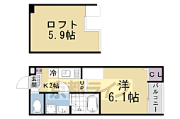 京都地下鉄東西線 椥辻駅 徒歩7分の賃貸アパート 1階1Kの間取り