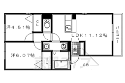 Ｄ−ｒｏｏｍ白鳳 1階2LDKの間取り