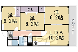 近鉄京都線 新田辺駅 徒歩13分の賃貸アパート 1階3LDKの間取り