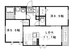 京都地下鉄東西線 御陵駅 徒歩12分の賃貸アパート 2階2LDKの間取り