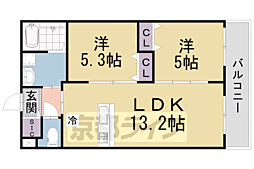 京都地下鉄東西線 椥辻駅 徒歩6分の賃貸マンション 1階2LDKの間取り