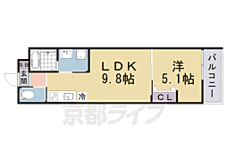 京都地下鉄東西線 椥辻駅 徒歩9分の賃貸アパート 2階1LDKの間取り
