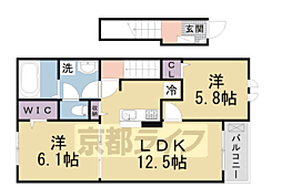 JR奈良線 棚倉駅 徒歩14分の賃貸アパート 2階2LDKの間取り