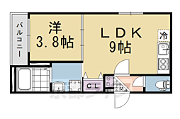 フラッツ六地蔵 2階1LDKの間取り