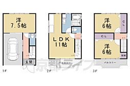 東朱雀町貸家 - 3LDKの間取り