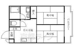京都地下鉄東西線 小野駅 徒歩15分の賃貸マンション 2階2DKの間取り