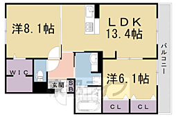 ソレアード嵯峨 2LDKの間取図画像