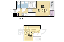 ハーモニーテラス淀下津町2 1Kの間取図画像