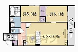宇治市木幡西中アパート 2LDKの間取図画像