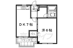 サンロイヤル七瀬川 1DKの間取図画像