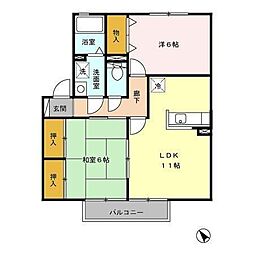 サンフローラ一ツ葉 2階2LDKの間取り