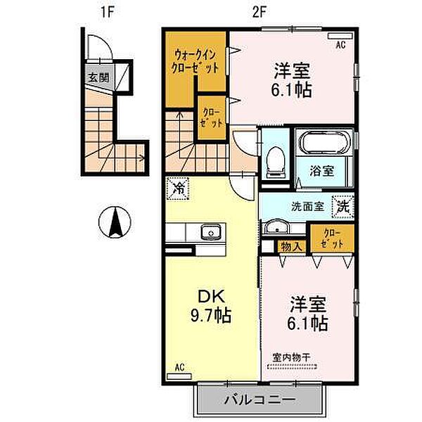 マール・ビビ　Ｂ棟 ｜宮崎県都城市年見町(賃貸アパート2DK・2階・59.16㎡)の写真 その2