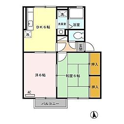 ファミール小春の里 2階2DKの間取り