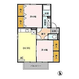 シャルマンコートA・B 1階2DKの間取り