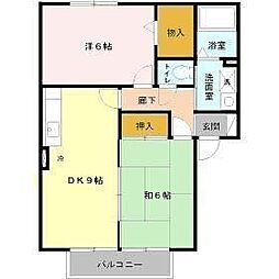 ＴＫＩフラット　Ｂ棟 2階2DKの間取り