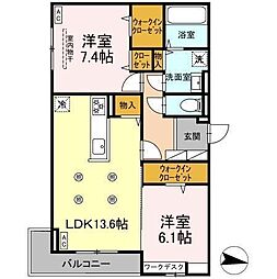 D-resena旭通り 3階2LDKの間取り