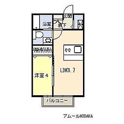 アムールHIDAKA 2階1LDKの間取り