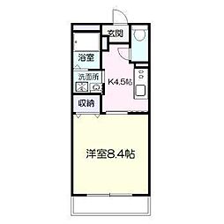 エアフォルク学園台 1階1Kの間取り