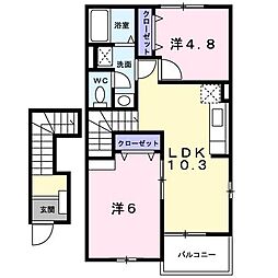 ヴィラ　ルミエ−ルＡ 2階2LDKの間取り