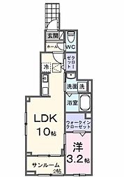 エアリーみとよ　II 1階1LDKの間取り