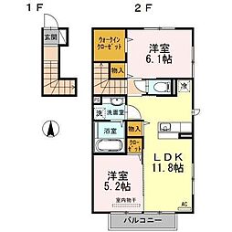 ベルヴューB棟 2階2LDKの間取り