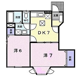 ヴェル　ドミール　Ｂ 1階2DKの間取り