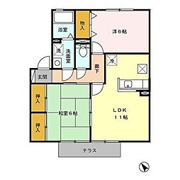 サンフローラ一ツ葉 1階2LDKの間取り