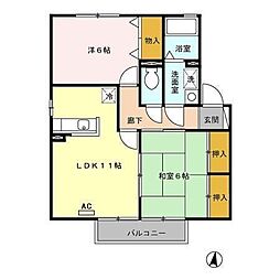 セジュールマーサ　A棟 2階2LDKの間取り