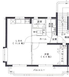 日ハイツII 2階1LDKの間取り