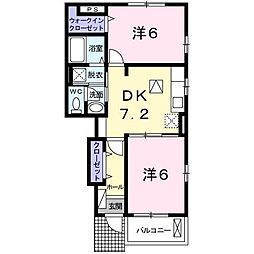 ラフレシール 1階2DKの間取り
