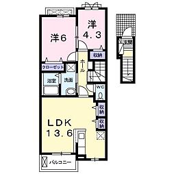 メゾン・ド・コンフォート　I 2階2LDKの間取り